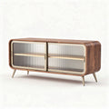 Wooden media console with sliding glass doors and metal accents 160 x 60 x 80cm