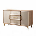 Modern wooden sideboard with three drawers and two doors in beige and oak finish measuring 150 x 40 x 80cm