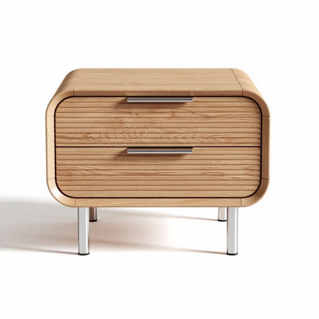 Oak nightstand with two drawers and metal legs 50 x 40 x 40cm