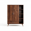 Wooden storage cabinet with shelves and drawers in walnut finish 80 x 40 x 180cm