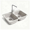 Granite composite double kitchen sink with integrated faucet 32 x 19 x 10 inches