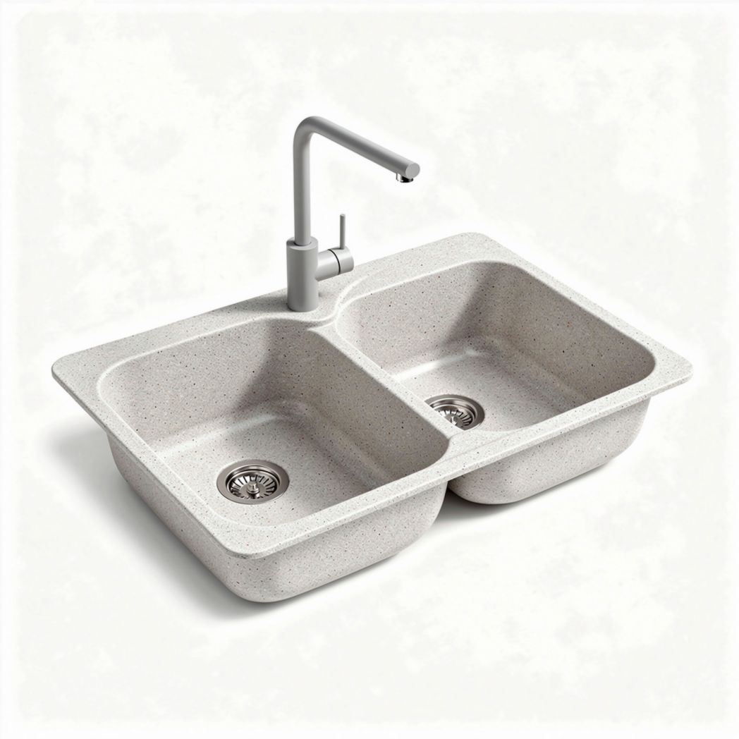 Granite composite double kitchen sink with integrated faucet 32 x 19 x 10 inches