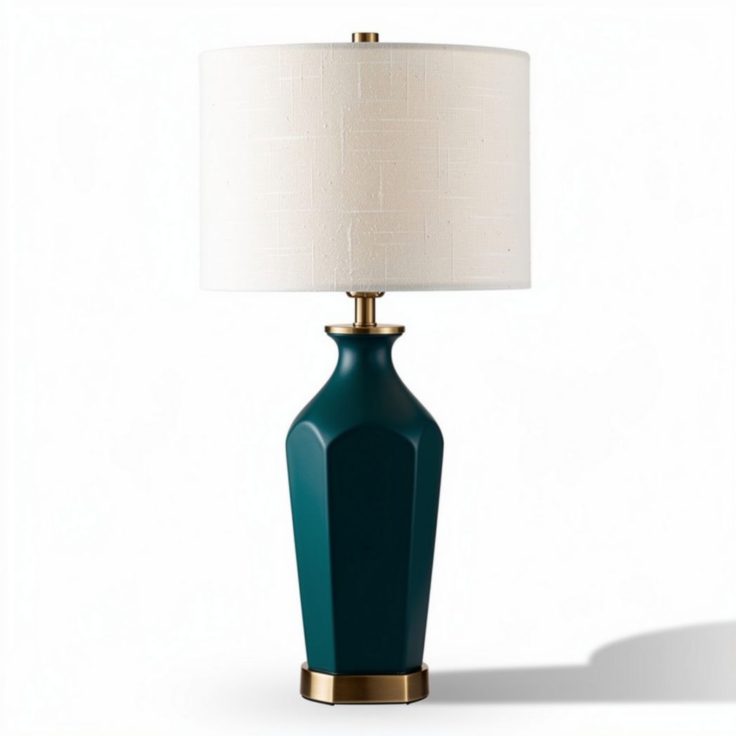 Ceramic table lamp with white fabric shade and gold base 30 x 30 x 70cm