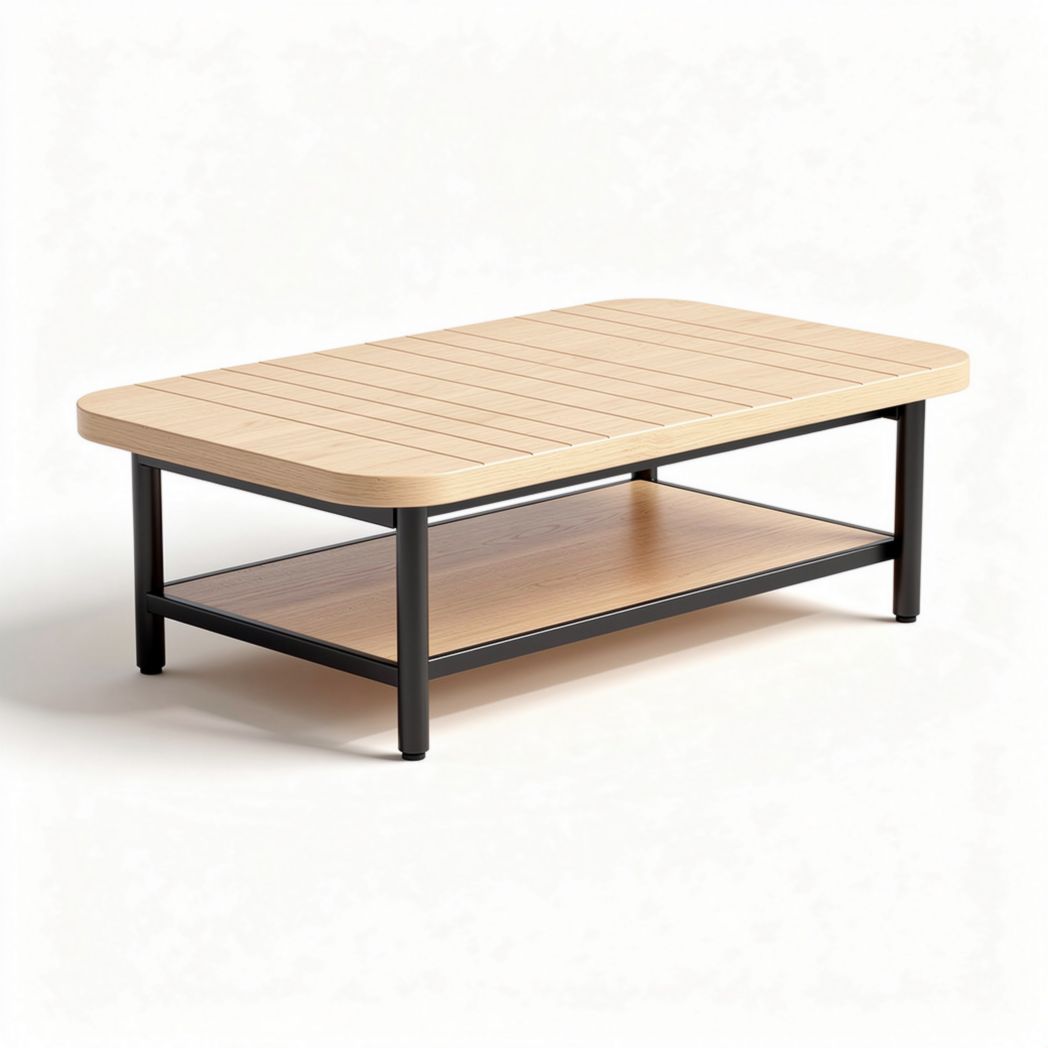 Wooden coffee table with lower shelf and metal frame 120 x 60 x 40cm