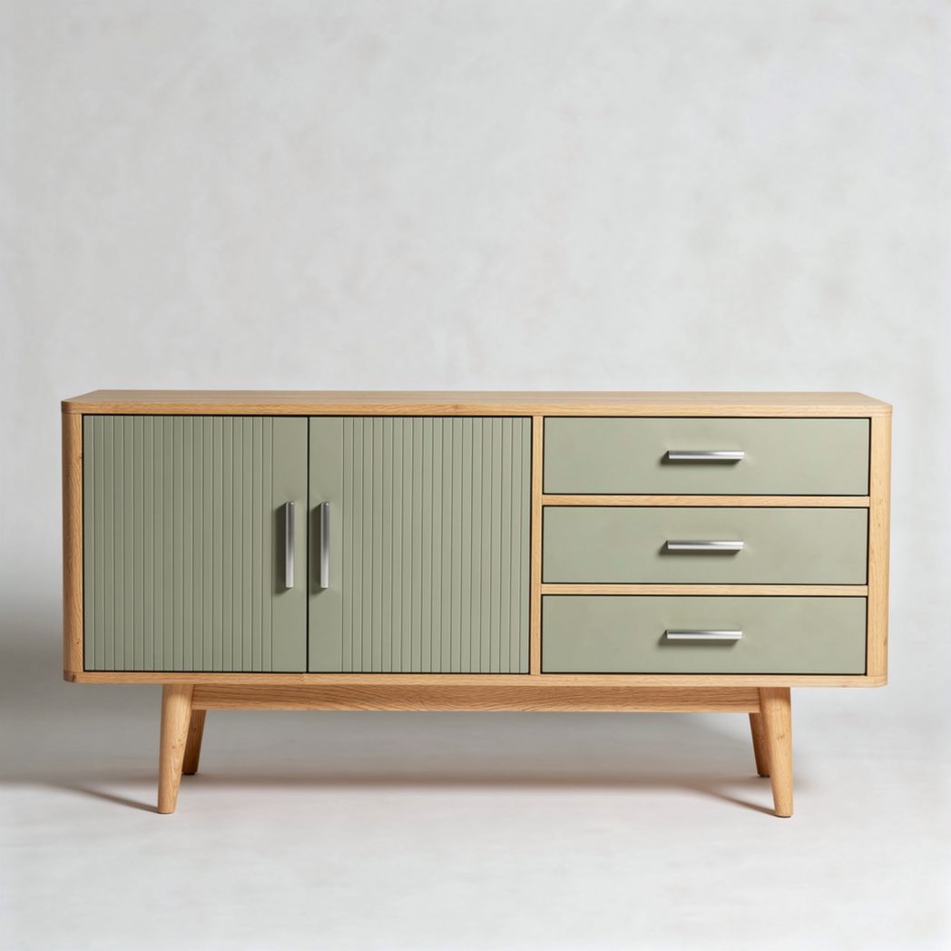 Wooden sideboard with green finish and three drawers dimensions 120 x 40 x 75cm
