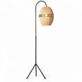 Bamboo and metal floor lamp with tripod base for living room use