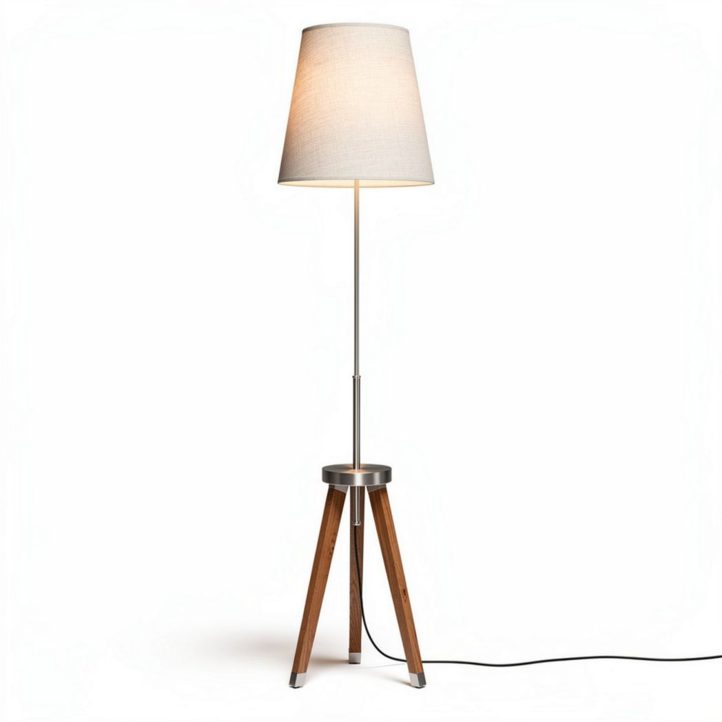 Wooden tripod floor lamp with fabric shade 15 x 15 x 150cm