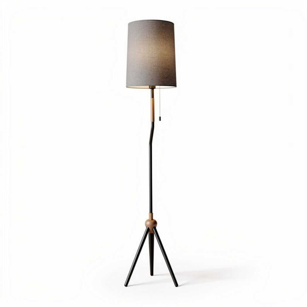 Tripod floor lamp with adjustable height fabric shade in grey 40 x 40 x 150cm