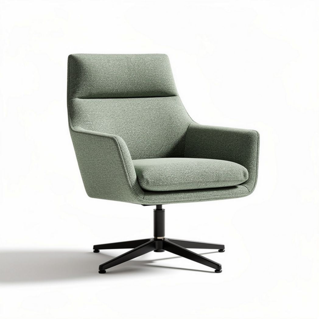 Swivel armchair in green fabric with metal base 70 x 70 x 90cm