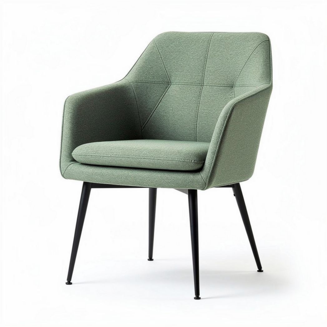 Fabric upholstered accent chair in green 60 x 60 x 80cm with black metal legs