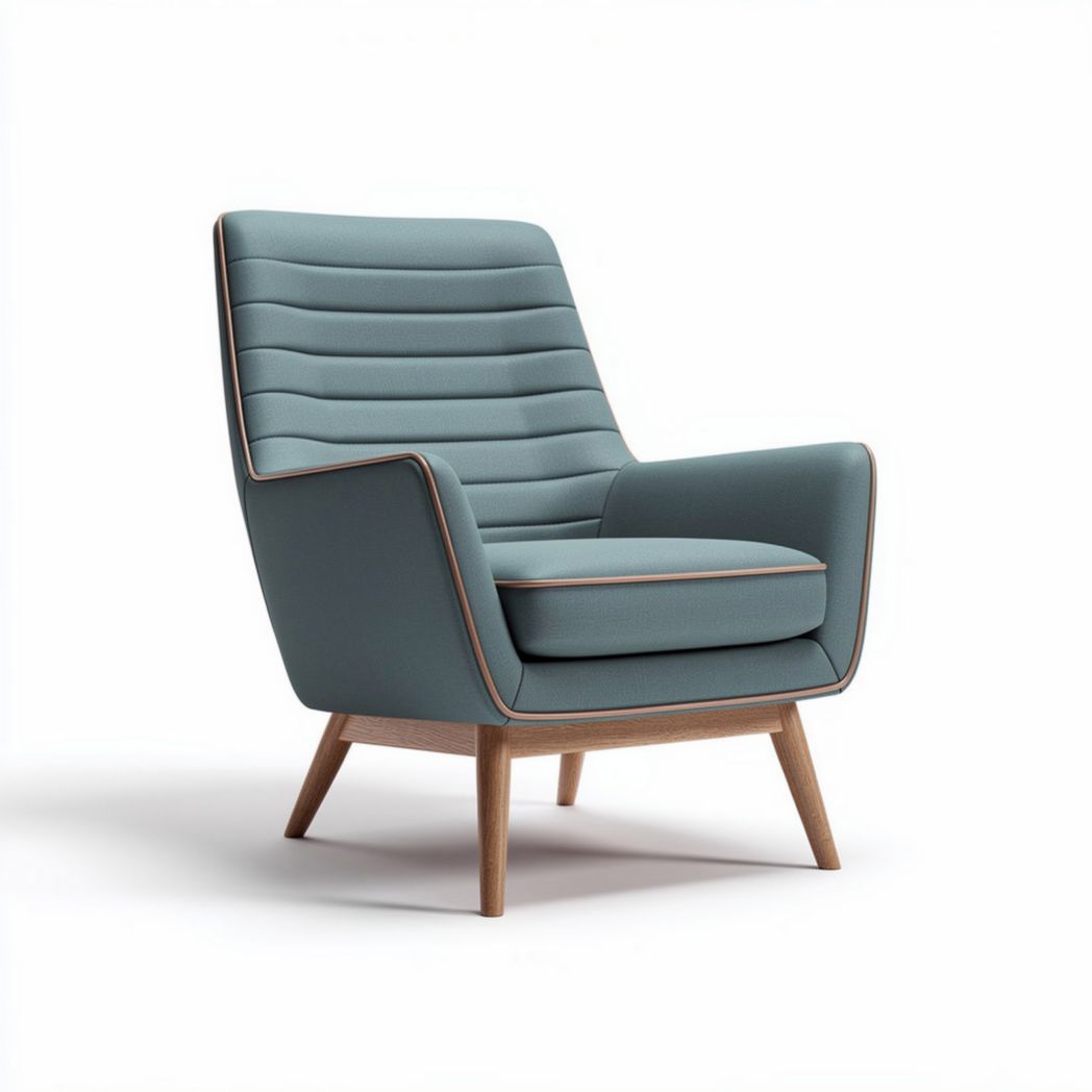 Upholstered accent chair in blue with wooden legs 80 x 70 x 100cm