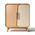 Wooden storage cabinet with striped doors in peach and cream 80 x 40 x 90cm