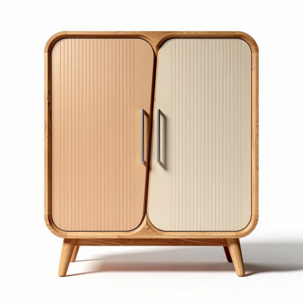 Wooden storage cabinet with striped doors in peach and cream 80 x 40 x 90cm