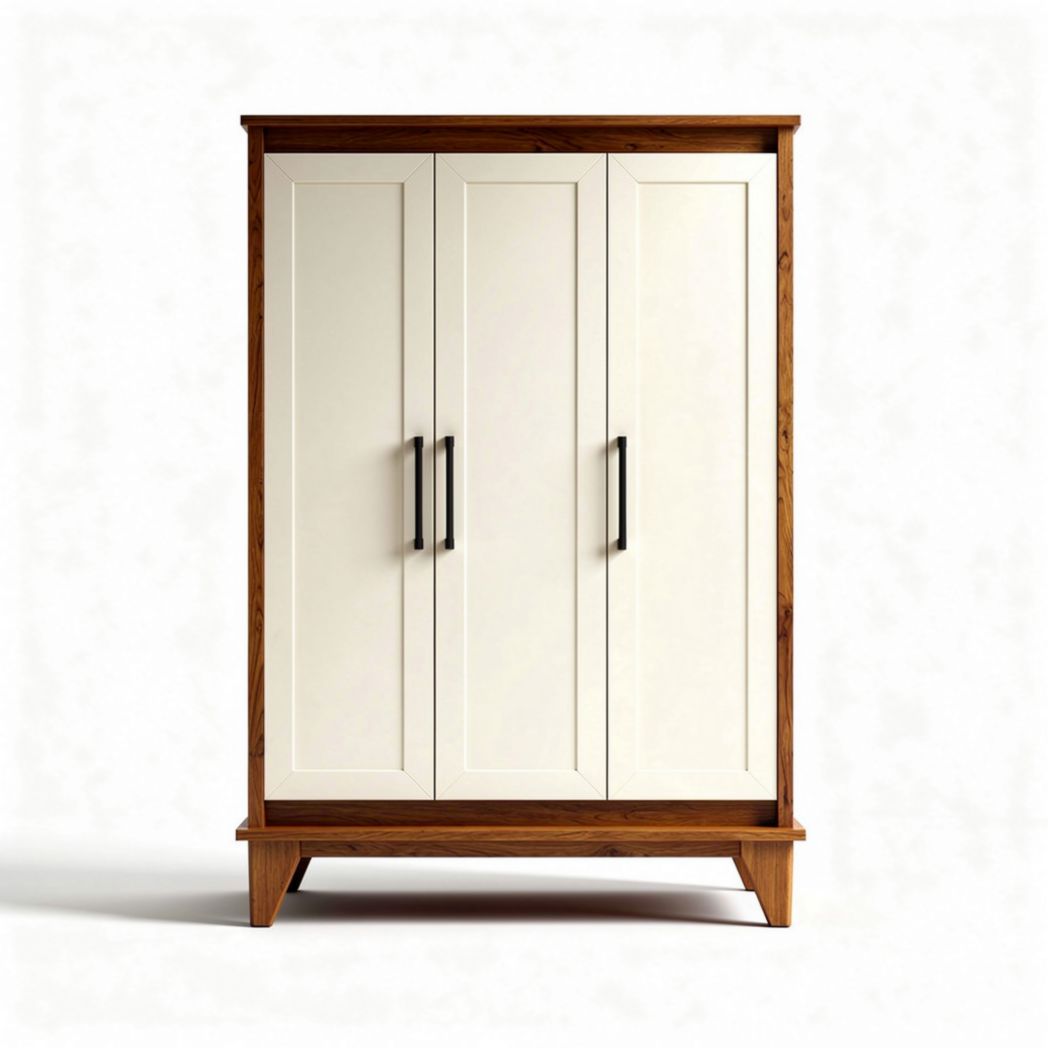 Wooden wardrobe with three doors in white and walnut finish 120 x 60 x 190cm