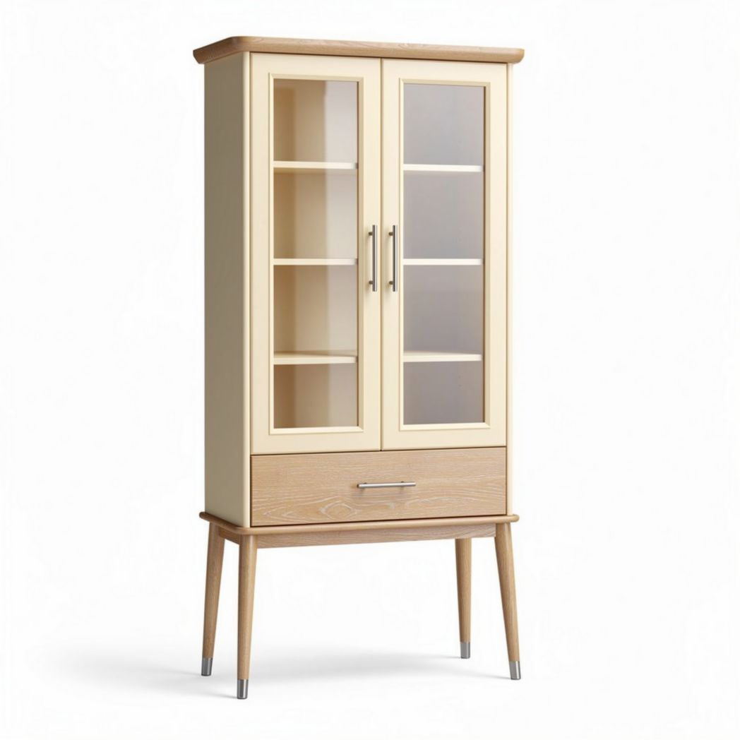 Wooden display cabinet with glass doors for living room storage 80 x 40 x 180cm